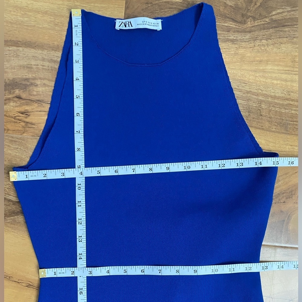 Zara Cobalt Blue Aline Knit Midi Dress Royal Resort Travel Cruise Wedding Halter - Picture 11 of 12